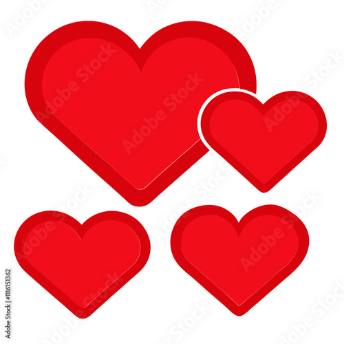 Red color heart shape sticker set isolated on transparent background