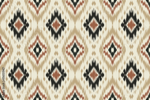 Seamless ethnic Ikat pattern in tribal, folk embroidery, and Mexican style Aztec geometry for Graphic Arts, Carpet Design, Wallpaper, Wrapping, and Clothing.