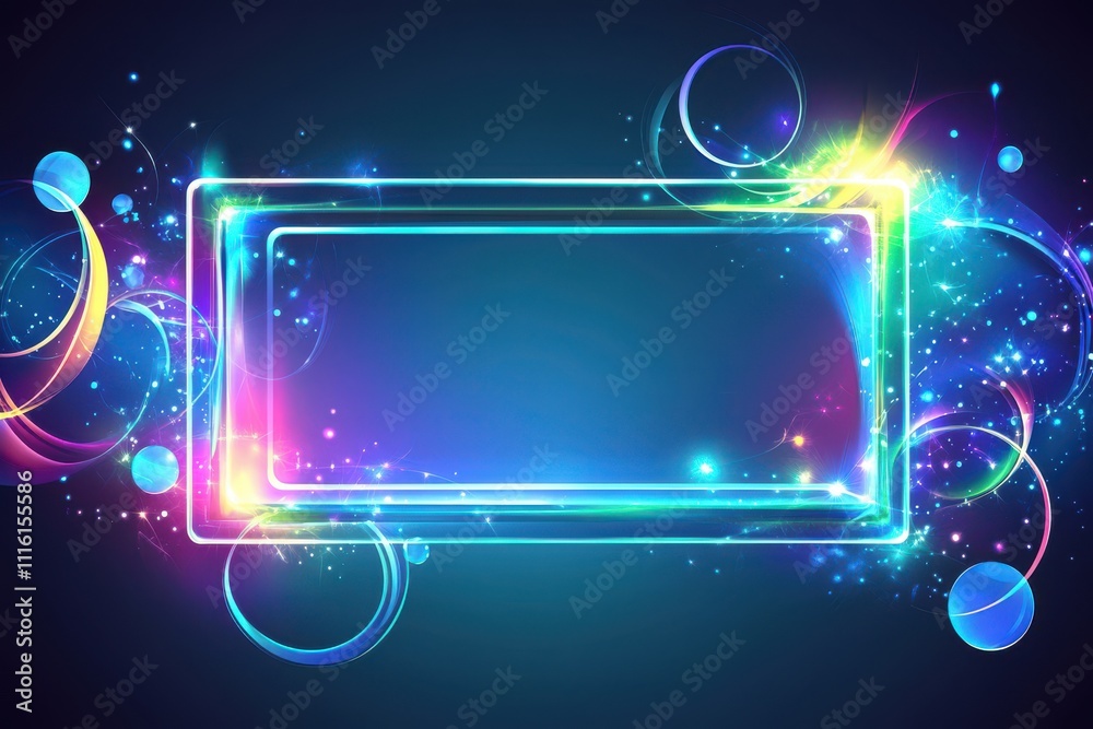 Obraz premium Abstract background with a blue and purple gradient lighting effect, glass rectangle frame, geometric shapes vector illustration