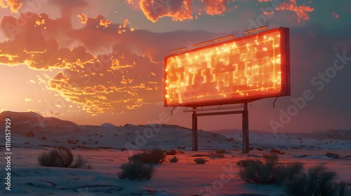 A huge sign in midst of a dunes acting 2025 in retro leds in a classic design photo