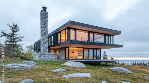 Modern Stone And Glass House On A Hillside