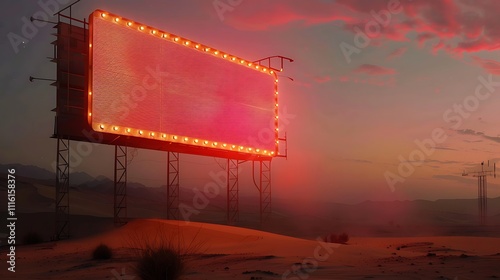 A huge sign in midst of a dunes acting 2025 in retro leds in a classic design photo