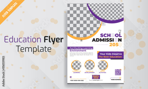 School Admission Leaflet Design Template, Education Poster design, Brochure for admission to university, Flyer brochure cover template for Kids back to school education admission layout design.