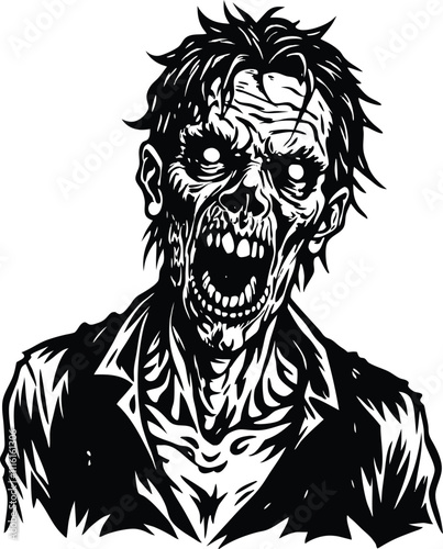 Black Silhouette of a Horror Ghost with a Haunting Figure on White Background