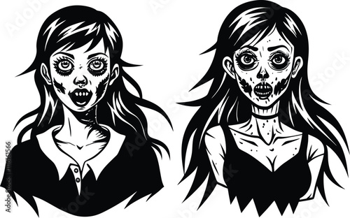 Black Silhouette of a Horror Ghost with a Haunting Figure on White Background