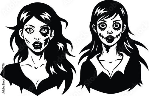 Black Silhouette of a Horror Ghost with a Haunting Figure on White Background