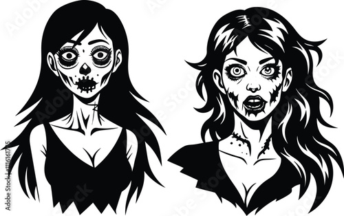 Black Silhouette of a Horror Ghost with a Haunting Figure on White Background