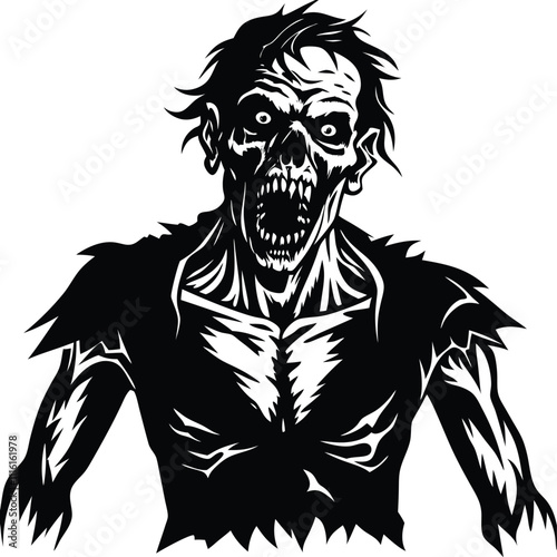 Black Silhouette of a Horror Ghost with a Haunting Figure on White Background
