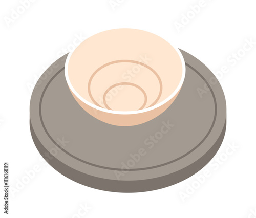 Crafted ceramic bowl plate vector illustration