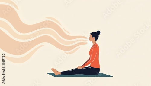 Illustration of a woman practicing deep breathing, breathing practices