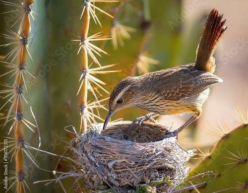 Cactus wren preparing it's nest