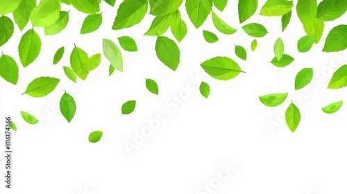 Fresh mint leaves cascading on a clean white background creating a vibrant and natural design element for culinary or herbal themes.