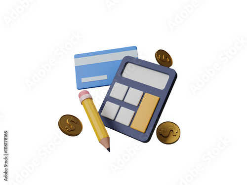 3D Concept tax payment icon isolated on transparent background, Financial statement, accountant, invoice, tax calculator, tax return, income. Payment of debt. Government, state taxes. 3d rendering