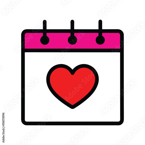 Love Calendar with Red Heart Outline