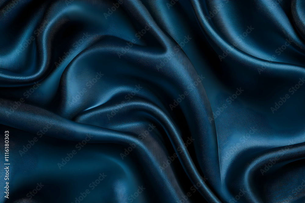 Obraz premium Luxurious dark blue silk fabric with elegant folds and waves.