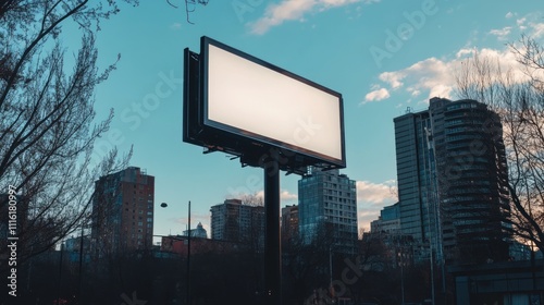 Blank Billboard Stands Tall Against City Skyline photo