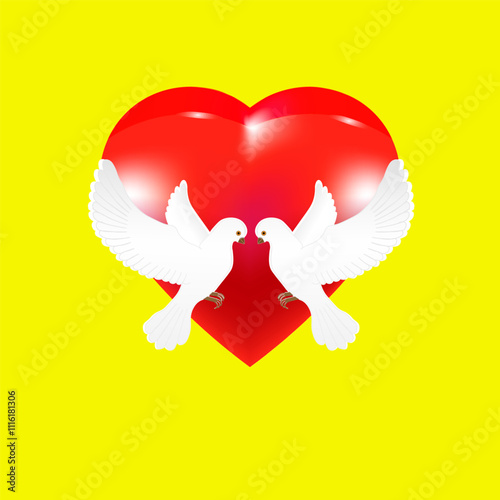 Doves on the background of a heart