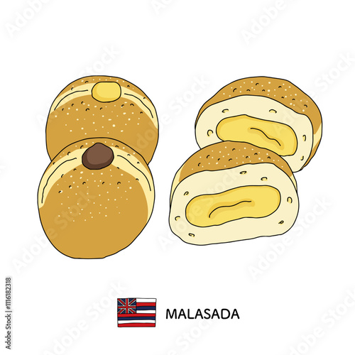 ハワイ料理＿マラサダの線画のイラスト