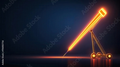 Schematic of a catapult launching a projectile, energy transfer visualization, Mechanical Energy, Projectile Motion
