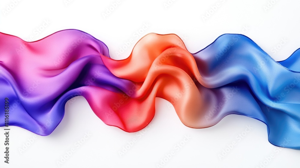 Colorful silk ribbons elegantly flowing against a pristine white background creating a vibrant and luxurious visual texture.