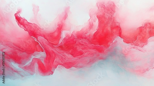 Abstract art featuring vibrant red hues swirling on a white background with soft watercolors creating a dynamic flowing composition. photo