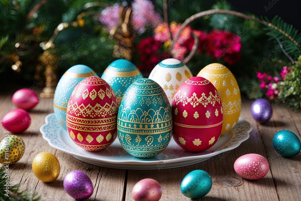 Fototapeta premium Unique Easter Eggs in Magical Patterns for Celebrations and Decorations