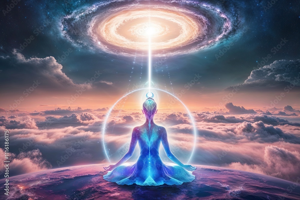 Obraz premium Wondrous Celestial Retreat Featuring an Ethereal Sky and Divine Aura of Hope