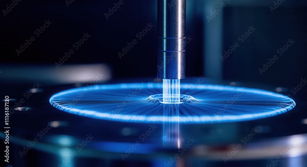 Obraz premium Precision engineering: close-up of machine part with blue illumination