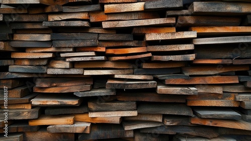 Stacked timber boards create an interesting texture, perfect for a variety of projects. This image of timber offers ample copy space, highlighting the allure of the wooden boards. photo