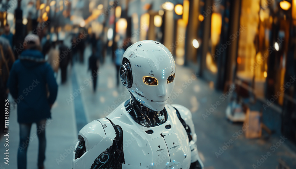 Fototapeta premium a humanoid robot taking a walk in a shopping mall