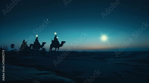 Nativity camels silhouettes at night