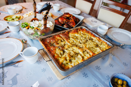 a festively prepared table waiting for guests