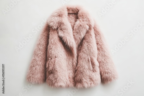 Pink oversized faux fur coat displayed on white background, cruelty-free synthetic design perfect for sustainable fashion branding and mockups photo