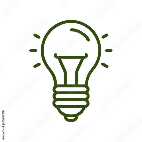 Light Bulb, Simple Linear Icon, Green and White, Ecology Symbol on White Background