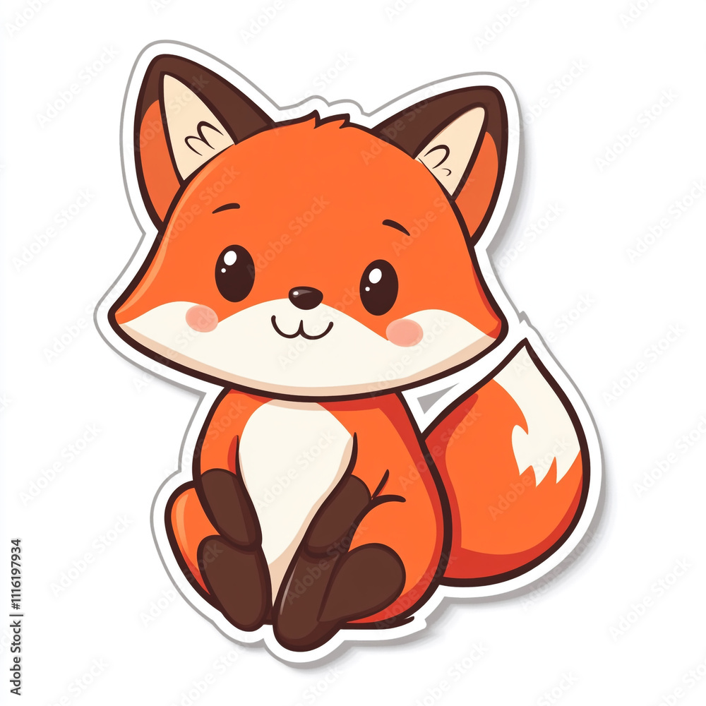 A cute cartoon fox is sitting on a white background. The fox has a big smile on its face. A cute cartoon fox is sitting on a white background. The fox has a big smile on its face.