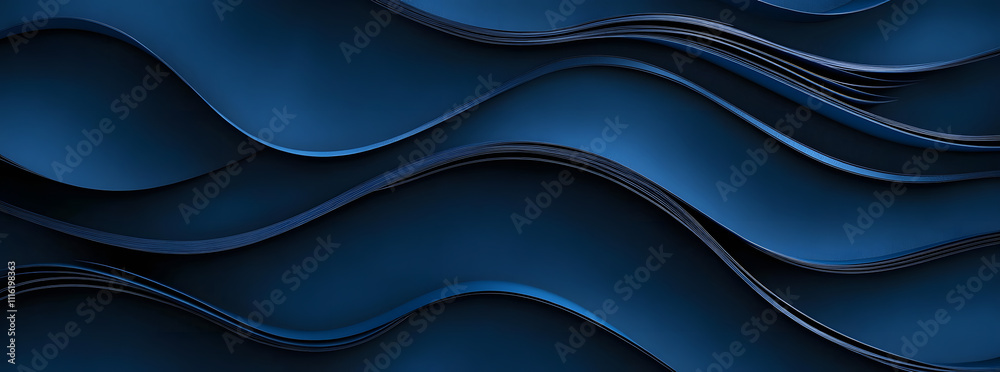 Fototapeta premium Dark blue paper waves abstract banner design. Elegant wavy vector background