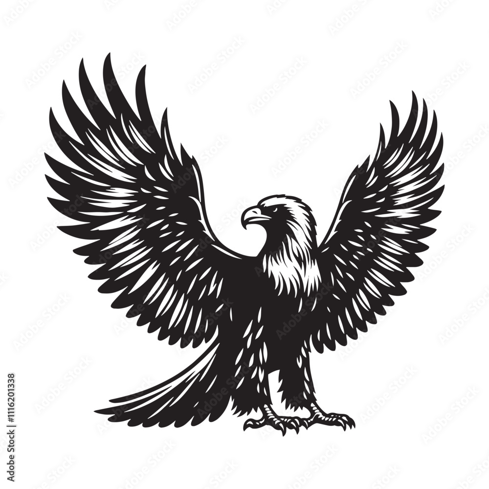 Obraz premium Simplified eagle silhouette for versatile print applications - Eagle black vector 