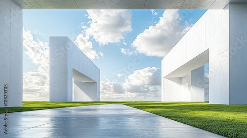 Architectural Balance: Two White Buildings in Perfect Symmetry