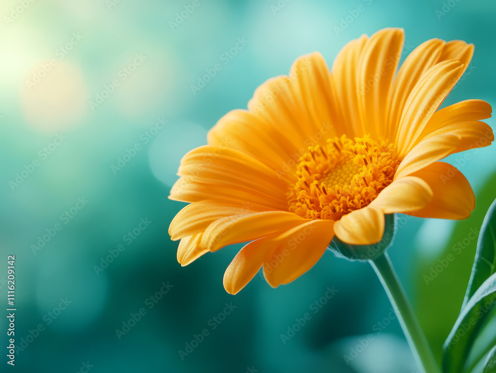 Fototapeta premium Bright Yellow Flower Against Soft Blurred Green Background in Natural Light