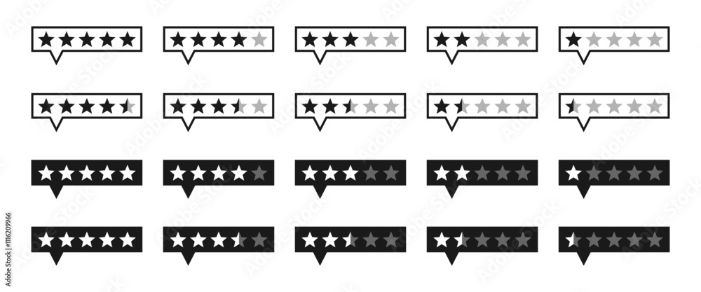 Obraz premium Five stars rating and review icon, customer product rating review. vector illustration isolated on white background.