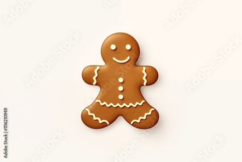 A gingerbread on clean background for holiday-themed designs or playful seasonal decorations.