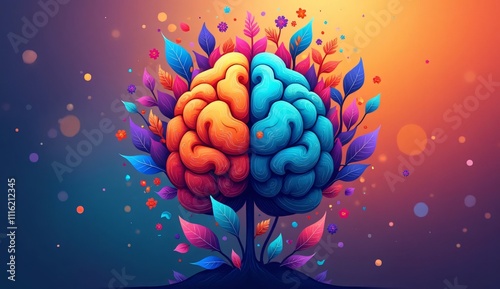 A colorful brain tree with two different colored halves