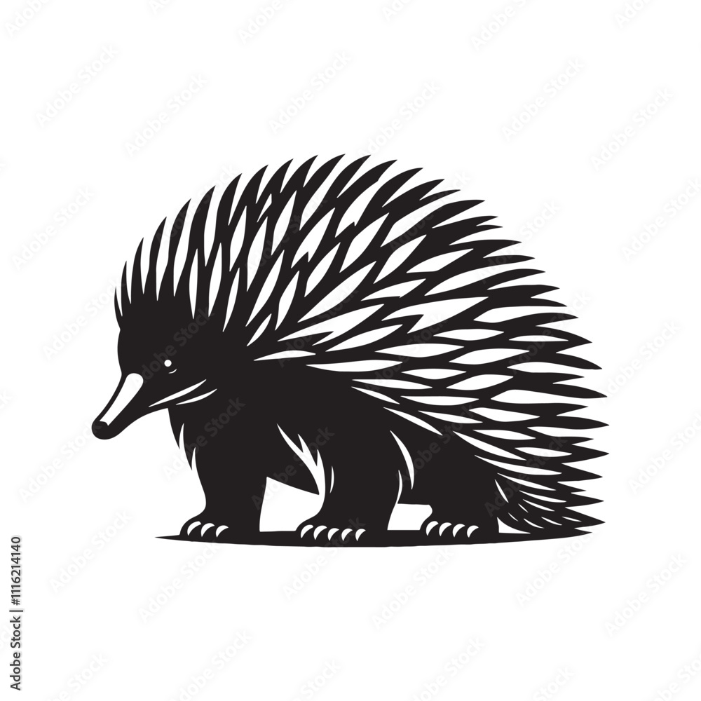 Fototapeta premium Detailed echidna silhouette for versatile artistic applications - Echidna illustration - minimallest echidna vector 