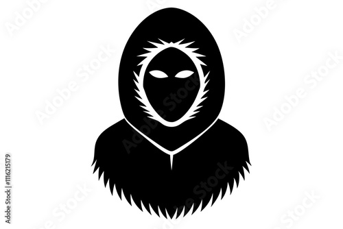 Inuit Fur-lined Hood Mask Silhouette (Arctic Regions) Traditional Arctic Mask Design for Art & Prints