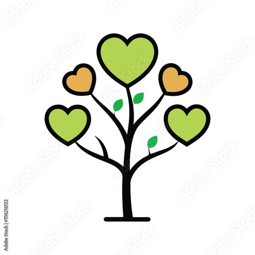Tree with Heart-Shaped Leaves Outline