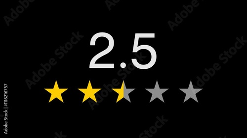 animated Five stars rating and review with counter number, customer product rating review. animation footage video isolated on alpha channel(transparent) background.