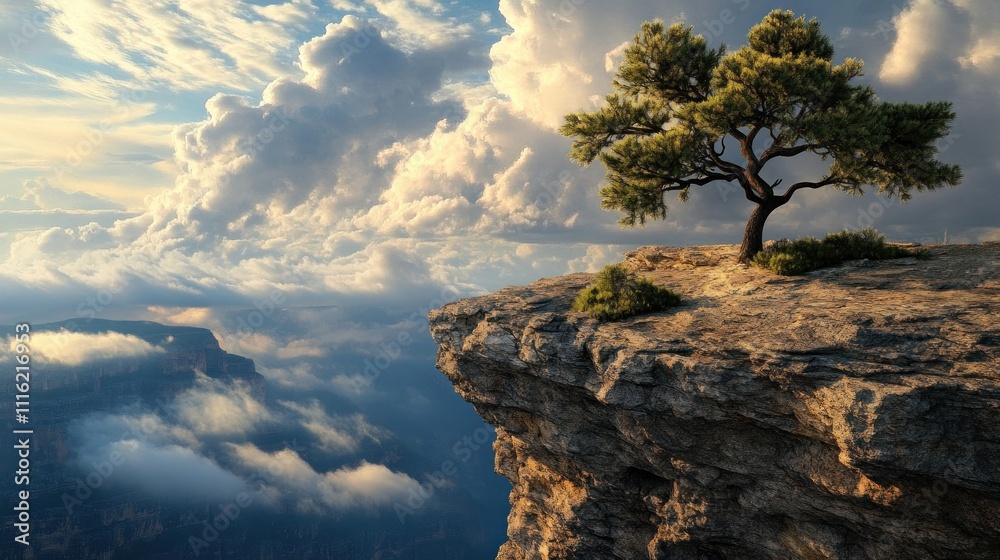 Solitary Pine on a Clifftop with Dramatic Clouds Solitary Pine on a Clifftop with Dramatic Clouds