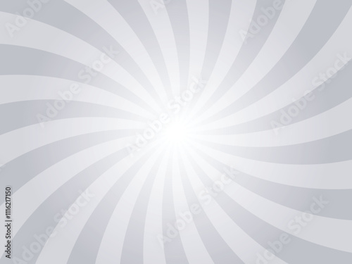 Pearl gray sunburst background. Radial retro glowing rays banner. Soft grey retro whirlwind starburst vector abstract background. Twisted radial illustration.