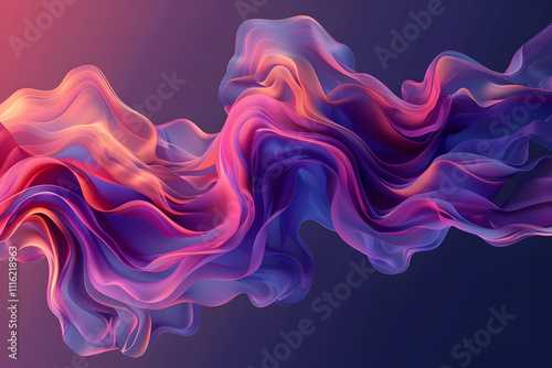 Abstract 3D Illustration of Wavy, Flowing, Purple and Pink Shapes on a Dark Background