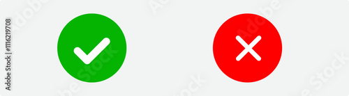 check mark and red cross icons in circle and square, checklist signs, flat checkmark approval badge